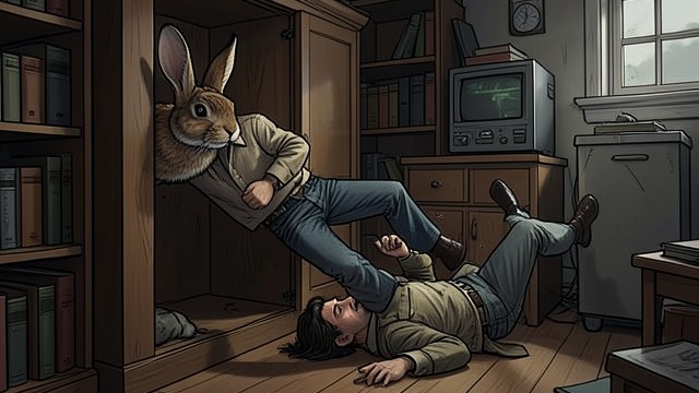 The Rabbit Falls Through from "Anxious People". The Rabbit Falls Through A costume causes a commotion Lennart’s rabbit head becomes stuck as he tries to free himself.