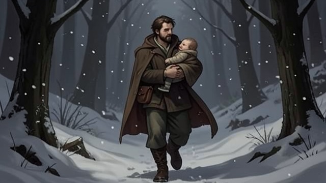 The First Rescue from "The Man Who Laughs". The First Rescue Survival against the elements Gwynplaine climbs from the shore and crosses Portland in darkness. Cold and hunger threaten him at every step.