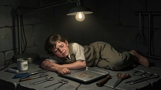 康普拉奇科斯手中的孩子,《笑面人》中的场景。康普拉奇科斯手中的孩子 童年遭受剥削 格温普兰年幼得尚不懂事时,便被卖掉并遭到外科改造。 成年人为了利益和政策,决定了他的面容与未来。 纯真无法保护他免受蓄意施加的暴力。 被抹去的记忆 这场手术没有在孩子心中留下清晰的记忆。 他此后的人生,都围绕着那些无法解释的后果展开。 缺失的记忆加深了他身份认同所受的创伤。