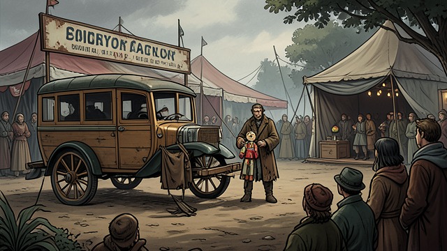 A Cheap Show from "The Man Who Laughs". A Cheap Show Entertainment for the poor Ursus performs plays and demonstrations for crowds at fairs. The troupe earns small sums from ordinary spectators.