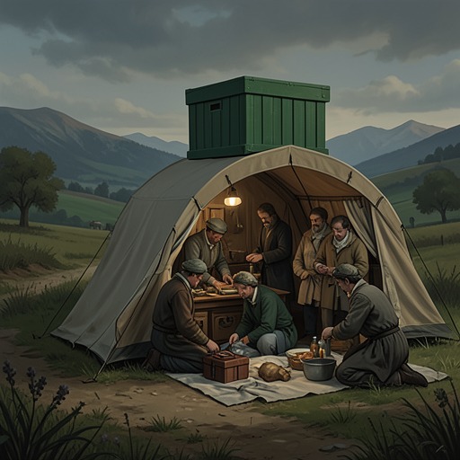 The Green Box Family from "The Man Who Laughs". The travelling household grows from two solitary companions into a small, prosperous community whose cohesion is broken by power.