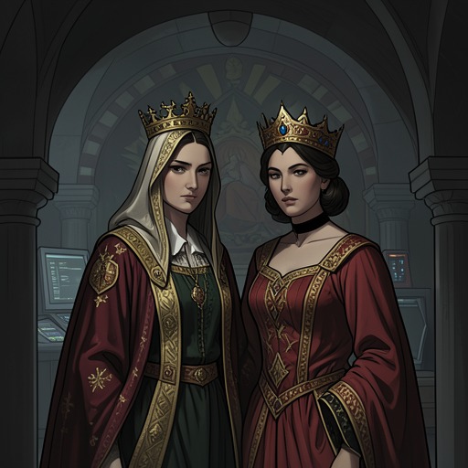 The Sisters and the Throne from "The Man Who Laughs". Queen Anne’s relation to Josiana mixes kinship, jealousy, and political command, turning family into an instrument of state.