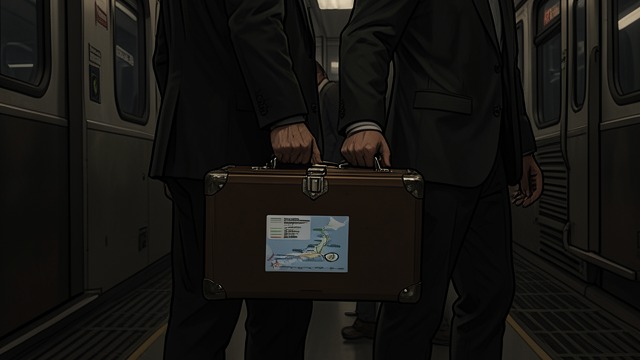 A Case in Transit from "Bullet Train". A Case in Transit A guarded delivery Tangerine and Lemon carry a locked suitcase containing ransom money for Yoshio Minegishi.