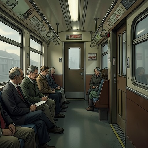 The Train as a Closed World from "Bullet Train". The Hayate’s compartments and scheduled stops turn the journey into a confined arena where movement, concealment, and escape continually reshape the conflict.