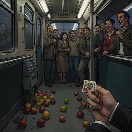 A Small Comedy After Catastrophe from "Bullet Train". The later raffle scene converts the train’s fruit-linked violence into a modest, ambiguous joke about survival and return.