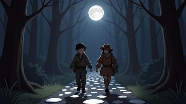 The Stones Lead Home from "Hansel and Gretel". The Stones Lead Home Markers in moonlight Hansel’s White Pebbles catch the moonlight and form a bright route through the forest.
