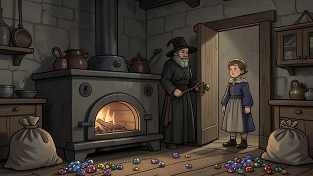 The Oven and Treasure from "Hansel and Gretel". The Oven and Treasure A fatal room The Witch orders Gretel to check the Oven, but Gretel gets her to demonstrate.