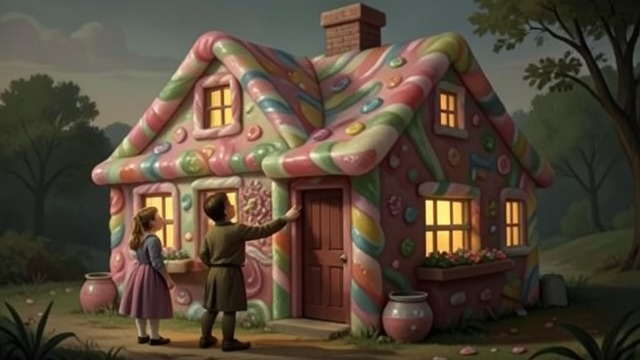 Edible Exterior from "Hansel and Gretel". Edible Exterior A house of sweets Hansel and Gretel find a house built from chocolate, marzipan, candy, and other sweets.