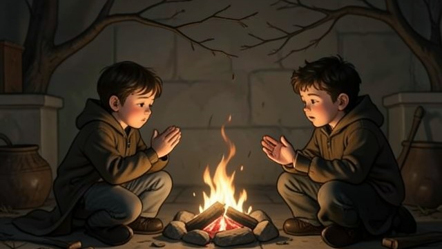 A Sound in the Distance from "Hansel and Gretel". A Sound in the Distance Children listening Hansel and Gretel sit by the fire after the adults leave them. In the distance, they hear a repeated clapping sound.