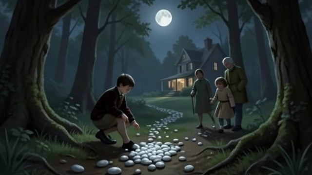 A Marked Route from "Hansel and Gretel". A Marked Route A planned way back Hansel drops White Pebbles during the first journey into the forest.