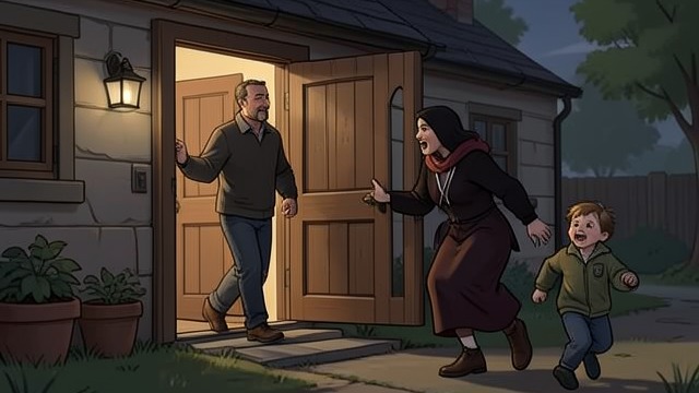 Welcome After Return from "Hansel and Gretel". Welcome After Return Relief at the door Hansel and Gretel return by following the White Pebbles.