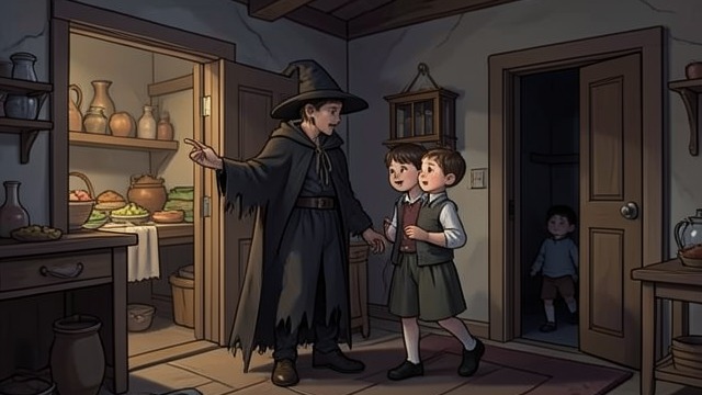 Capture at the House from "Hansel and Gretel". Capture at the House Hunger draws them in Hansel and Gretel eat pieces of the candy house, unaware that its owner is nearby.
