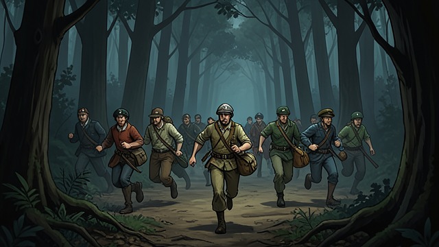Flight into the Woods from "Wasp". Rumors Become Movement Citizens leave the capital Mowry learns that fearful civilians have fled Pertane for the woods.