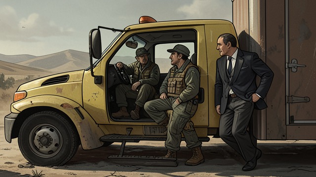 The Truck Drivers from "Wasp". A First Human Test A ride into town Mowry asks two weary drivers for a lift, presenting himself as a government official.