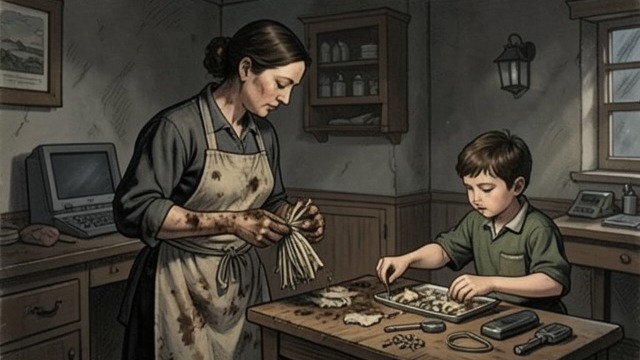 A Mother’s Working Hands from "Kim Ji-young, Born 1982". Work at Home Labor in plain sight Oh Misook takes on piecework while raising three children and caring for an elderly mother-in-law.