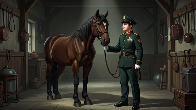 老船长的战争与服役岁月,《黑骏马》中的场景。训练服役 骑兵纪律 老船长和其他马匹一起接受训练,按照命令转向、停步和冲锋。他年轻的骑兵军官悉心照料他,赢得了他的信任。 期待 这些操练让服役显得井然有序、令人振奋。老船长踏上战场时相信,只要骑手沉着坚定,就能带着马匹安然度过险境。 他早年的军旅生活建立起一份情谊,而这份情谊即将在炮火中经受考验。