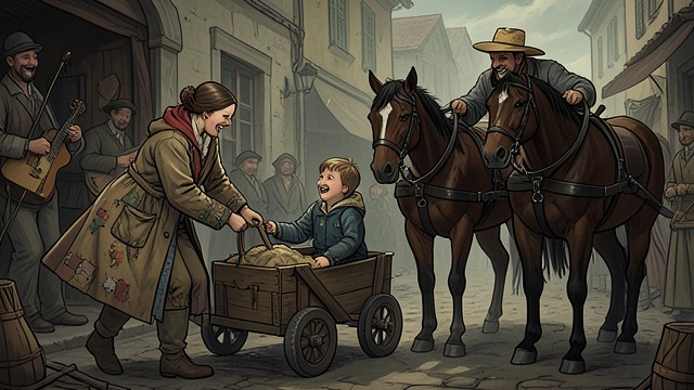 A Shared Household from "Black Beauty". A Shared Household Work Together Polly Barker and the children help prepare the cab while Jerry tends the horses.