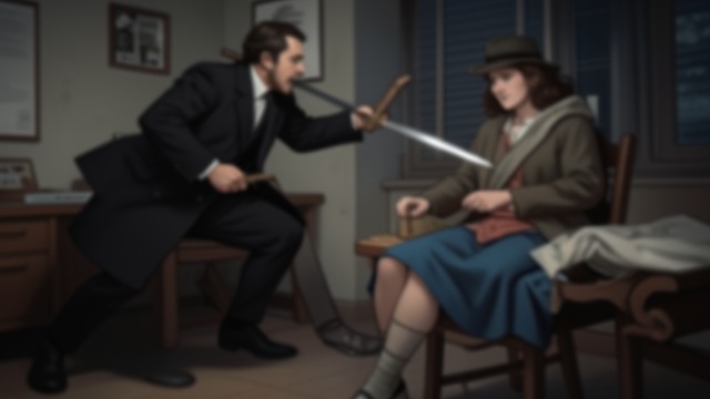 The Ancient Sword from "The Exception". The Ancient Sword An improvised defense When the attacker moves through the office, Cane takes the sword his grandfather gave him.