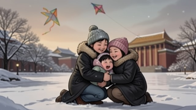 充满希望的重逢,《死亡房间》中的场景。熟悉的亲昵 父亲在芝加哥的葬礼结束后,玛格丽特返回北京,见到了梅媛和欣欣。欣欣见到她非常高兴,像一个思念着重要之人的孩子那样,毫不掩饰地雀跃迎接她。玛格丽特也同样热情:她蹲下来拥抱女孩,隔着冬衣感受到那份爱意,心中深受触动。 两人结伴去了天安门广场。玛格丽特陪欣欣一起放风筝,孩子和她的同学们则笑着鼓掌。