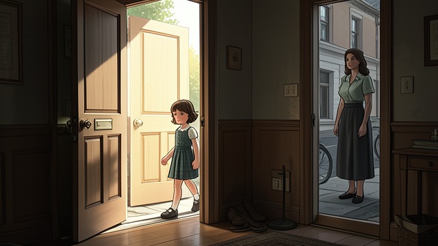 Amy Steps Outside from "Other People". Amy Steps Outside The Childhood Threshold After waking in her parents’ home, Amy steps through the front door into the afternoon.