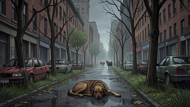 The Untended Streets from "Earth Abides". The Untended Streets Domestic life unravels Dogs, cats, and livestock are suddenly without owners or routine care.