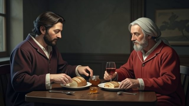 A Shared Table from "Earth Abides". A Shared Table Food as welcome Em offers Isherwood Williams bread, honey, jam, and wine.