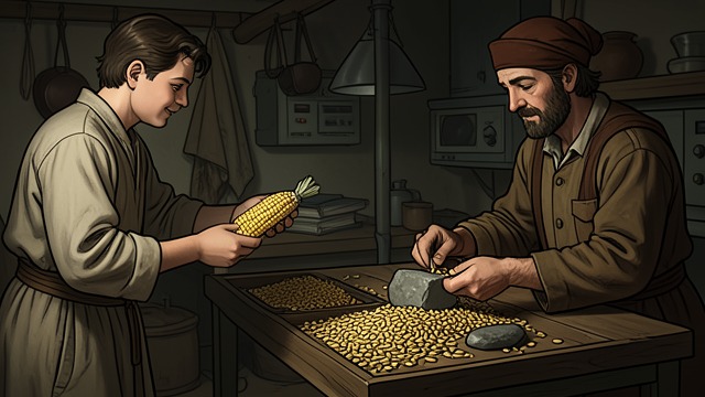 The Seed of Corn from "Earth Abides". The Seed of Corn A small inheritance Robert and Richard return with Pueblo corn seeds from a community near the Rio Grande.