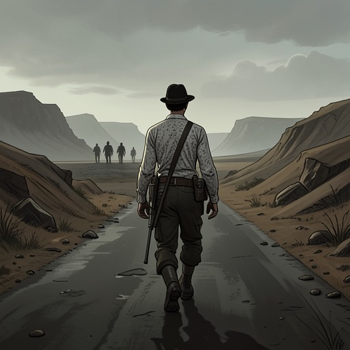 The Road to Other Survivors from "Earth Abides". This flow follows Isherwood Williams’s changing search for companionship, from isolated individuals to evidence of distant communities.