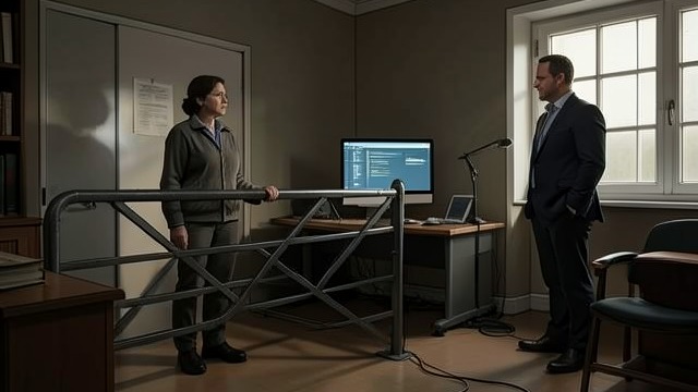 Jane’s Locked Office from "Panic Room". Jane’s Locked Office A barrier descends Jane crosses into the protected half of Jack’s office and triggers a steel screen.