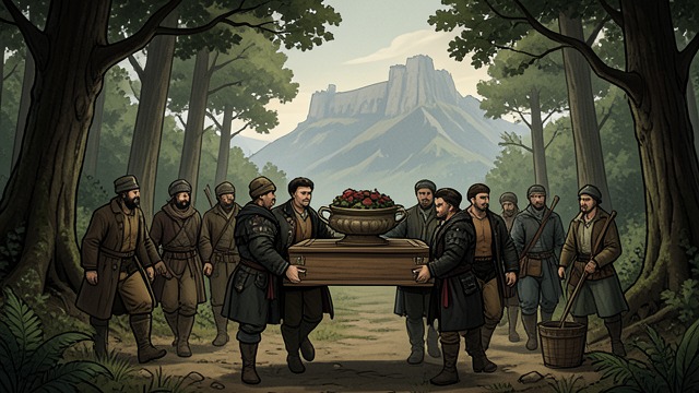 The Burial at London from "Mabinogion". A Concealment and Its Loss The journey completed The survivors carry the head to London and bury it in the White Mount as instructed.