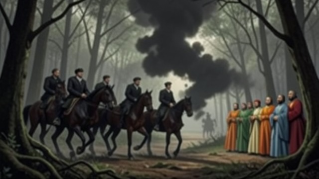 爱尔兰战役,《马比诺吉昂》中的场景。王国化为猎场 大规模追猎开始 亚瑟集结战士、马匹和猎犬,进入爱尔兰。爱尔兰人送来粮食补给,追猎队伍则一路逼近特维奇·特鲁伊斯及其幼猪现身之处。 野猪奋力反击 猎物接连承受攻击,仍顽强抵抗,并蹂躏了大片国土。亚瑟得知,特维奇·特鲁伊斯曾是一位国王,后来因罪行而遭到变形。