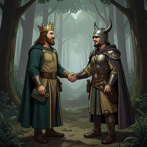 Pwyll and Arawn’s Friendship from "Mabinogion". This flow follows the reciprocal trust that turns Pwyll’s breach of courtesy into a durable friendship between two kings.