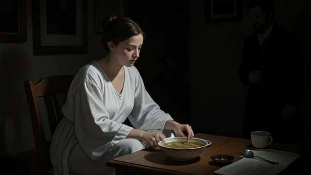 给珍妮的汤,《美国女人》中的场景。给珍妮的汤 波琳彻夜未眠 珍妮发烧时,波琳守在她身边,夜里还给她端来一碗汤。 这个简单的举动给予了关怀,而团体的政治话语往往未能建立起信任。 相互理解的时刻 珍妮的感激加深了两人的亲密,却没有化解她们先前的冲突。