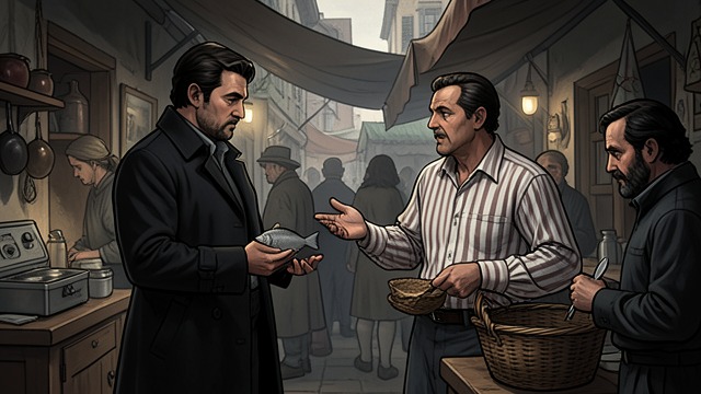 Market Carp and Failure from "Homunculus". A Second Supply A desperate purchase Pule seeks fresh carp at Billingsgate Market after the first fish proves inadequate.