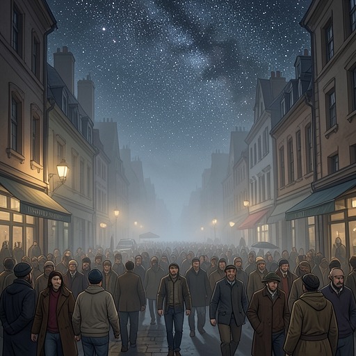 A City Between Fog and Stars from "Homunculus". The novel sets crowded Victorian streets against the vast sky, making London a meeting point for ordinary life and cosmic possibility.