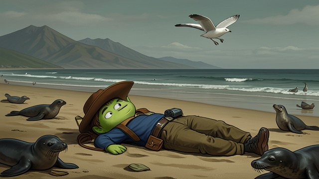 The Fallen Man from "Promise at Dawn". The Fallen Man A body on the shore The narrator lies motionless on the beach at Big Sur, surrounded by birds and seals.