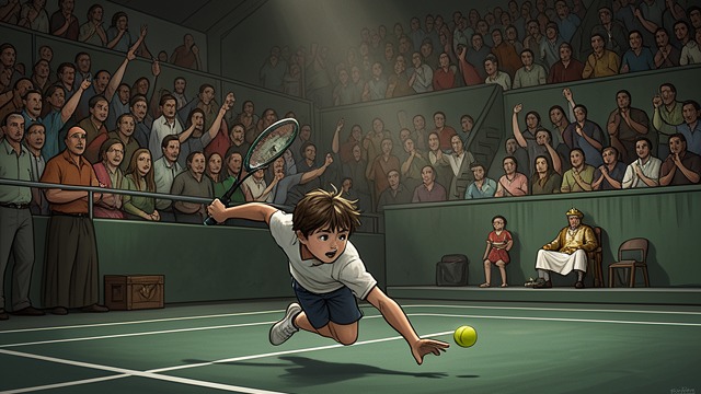 The Tennis Court from "Promise at Dawn". The Tennis Court A forced performance His mother persuades King Gustav V to let the inexperienced boy play.