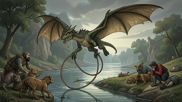 The System Breaks from "My Father's Dragon". The Ferry Ends Release Elmer cuts through the rope while the pursuing animals are delayed on the Crocodiles.