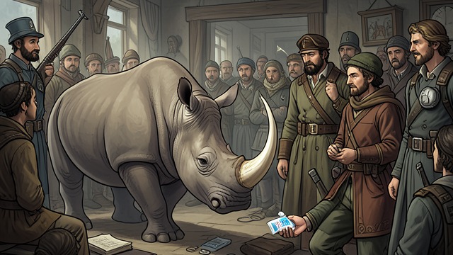 A Tusk’s New Shine from "My Father's Dragon". Vanity in the Jungle The unusual crisis Rhinoceros is prepared to drown Elmer, yet stops to worry about the color of his tusk.