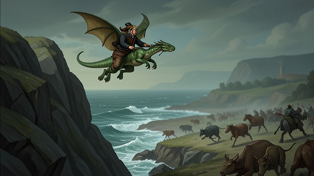 Escape Beyond the Rocks from "My Father's Dragon". The Outsider Gets Away A final departure Elmer and Baby Dragon pass over Ocean Rocks while the island animals remain behind on the river.