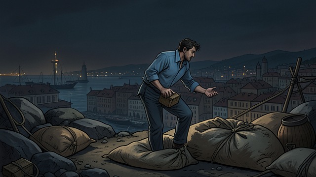 Cranberry at Night from "My Father's Dragon". A Port Reached by Chance Disembarkation Elmer emerges from the grain bag after dark and leaves the unloading area.