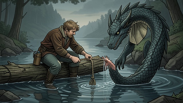 The Rope Finally Gives from "My Father's Dragon". The Moment of Release The cut Elmer finishes cutting The dragon’s rope while the animals’ pursuit is diverted downriver.