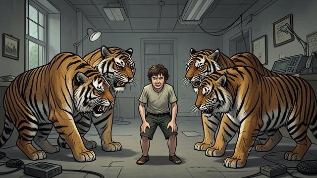 The Trespassing Boy from "My Father's Dragon". First Direct Accusation The Tigers’ judgment Seven Tigers find Elmer in their jungle and call him a trespasser.