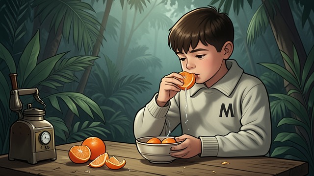Rationing the Fruit from "My Father's Dragon". Careful Consumption Saving supplies Elmer eats several Tangerines but deliberately limits how many he consumes because he has not found fruit on Wild Island.