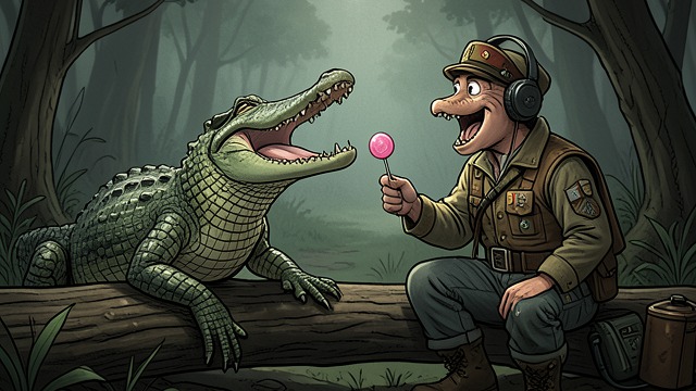 The Crocodiles’ Sweet Tooth from "My Father's Dragon". Appetite Moves the Plot An offer accepted Crocodiles respond eagerly to Pink lollipops and allow Elmer to cross on their backs.