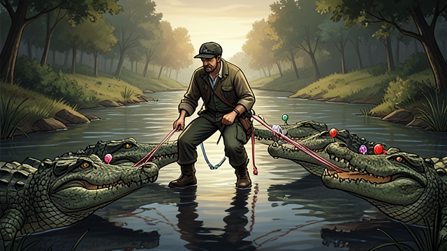 The Lollipop Bridge from "My Father's Dragon". A Passage Built from Treats Cooperation won Elmer promises Pink lollipops to Crocodiles and fastens them to tails as the animals line up across the river.