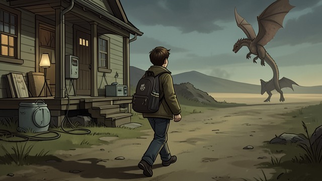 A Journey Away from "My Father's Dragon". Departure from Safety A chosen risk Elmer leaves home secretly with a knapsack and a rescue plan. He gives up familiar protection to reach the captive dragon.