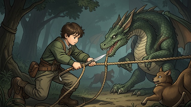 The Jackknife at the Rope from "My Father's Dragon". The Essential Cutting Tool The rescue work Elmer uses his sharp jackknife to saw through The dragon’s rope while the animals approach.