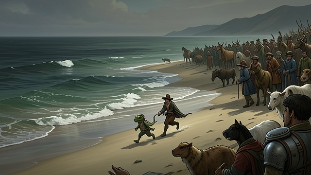 The Rescuer Leaves from "My Father's Dragon". No Reconciliation Escape rather than explanation Elmer and Baby Dragon leave while the island crowd remains behind, still confused and angry.