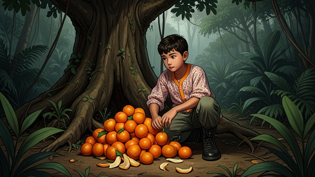 The Tangerine Find from "My Father's Dragon". Food on the Shore Unexpected provision A falling Tangerines fruit wakes Elmer beneath a tree. He gathers fruit for the next leg of his walk.